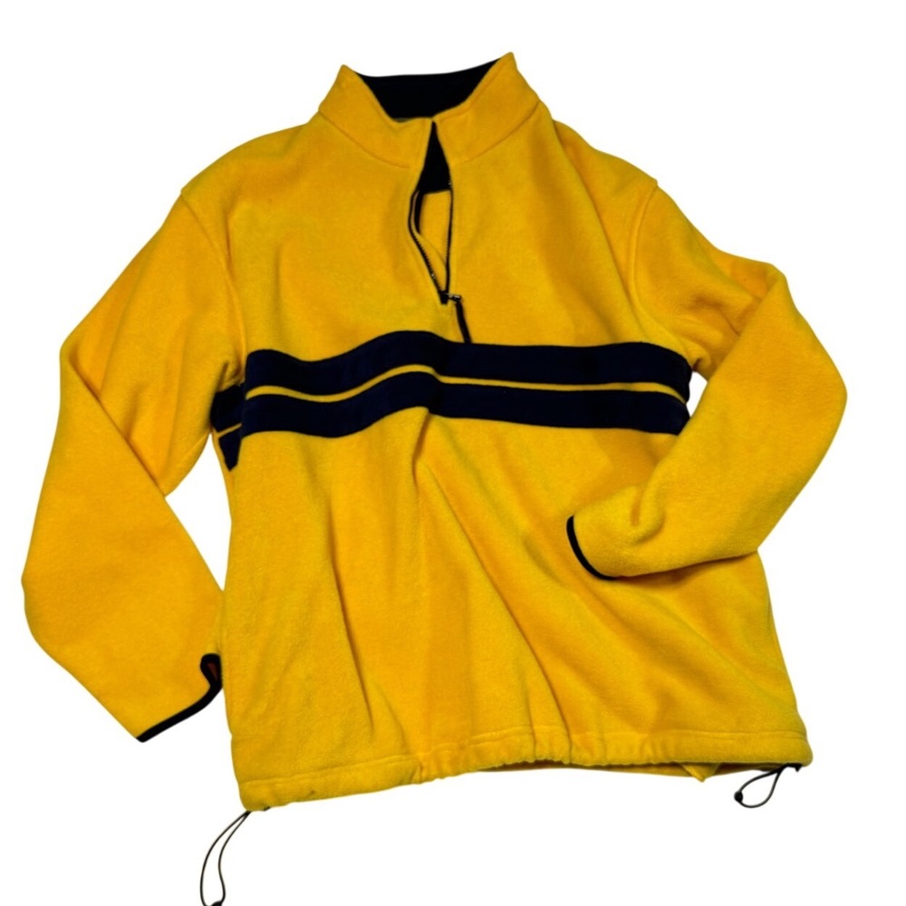 Consensus Y2K Yellow‎ Fleece Pullover Half Zip Striped Retro Outdoor Size Large